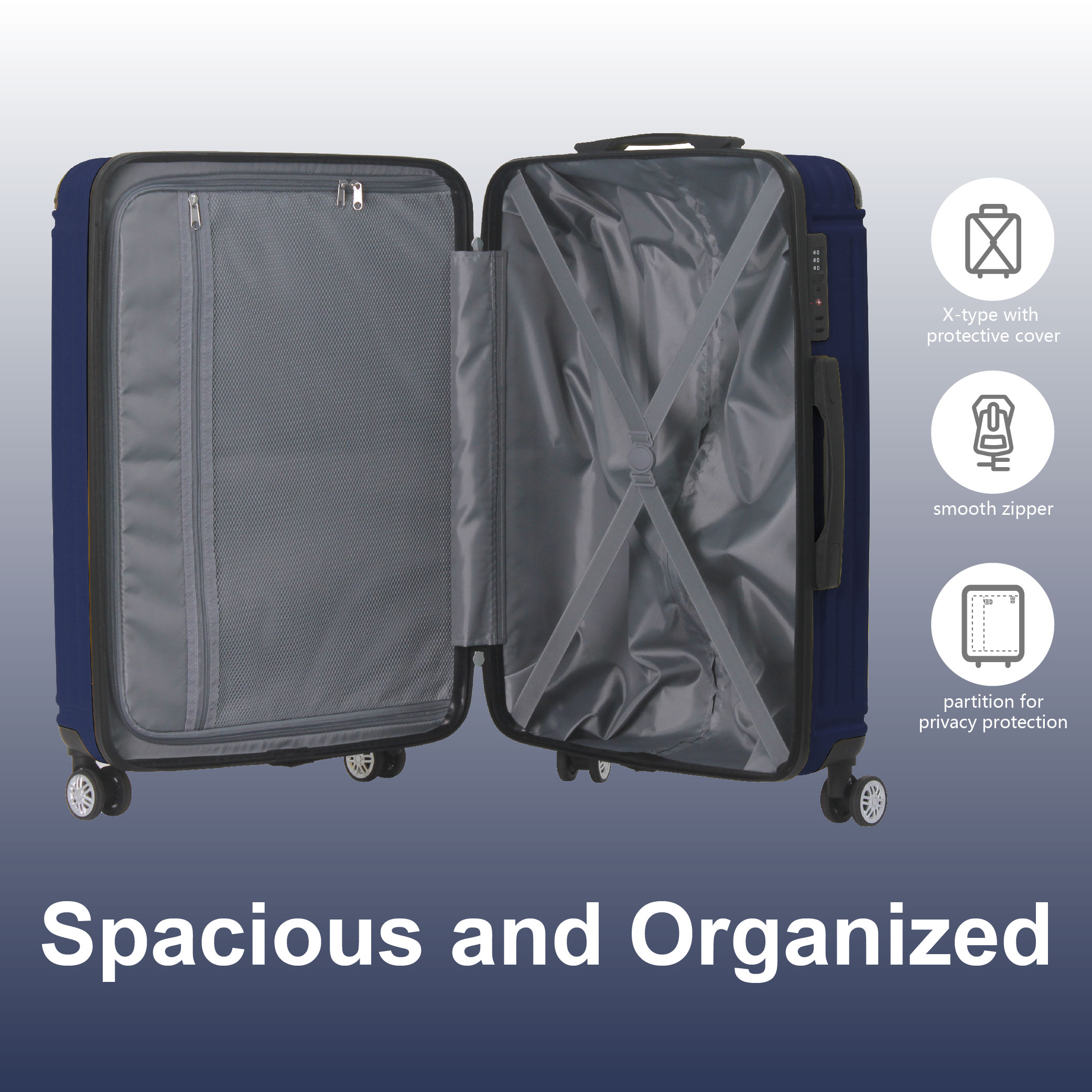 Blue 3-Piece Premium ABS Luggage Set-20", 24", And 28" Suitcases With Multi-Position Handle, Silent Spinner Wheels, And TSA-Approved Lock-Durable, Stylish, And Spacious Travel Gear_voghion.com